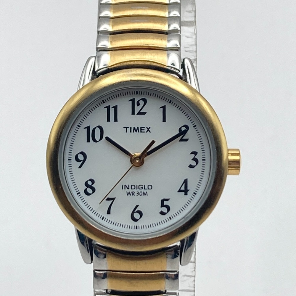 Timex Easy Reader Watch Women Gold Silver Tone Indiglo New Battery 6.25" 2003